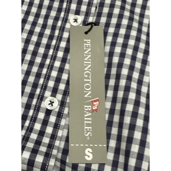 Pennington & Bailes Gingham Button Up Shirt Long Sleeve Collar Blue White S NWT - Picture 7 of 8